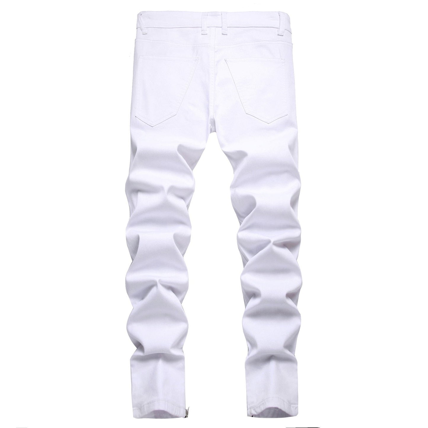 White Tri-Zipper Ripped Skinny Jeans - Laven Club