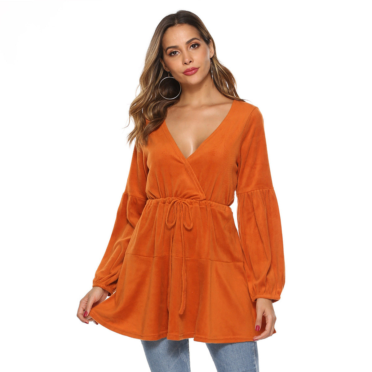 Cross V-neck Waist Tied Dress