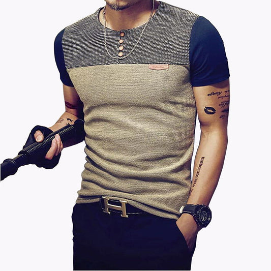Casual Patchwork Short Sleeve T-Shirt - Laven Club