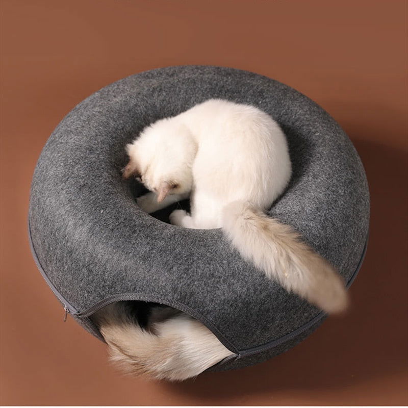 CatCave - Interactive Basket Natural Felt Cuddly Cat Cave Bed - Laven Club