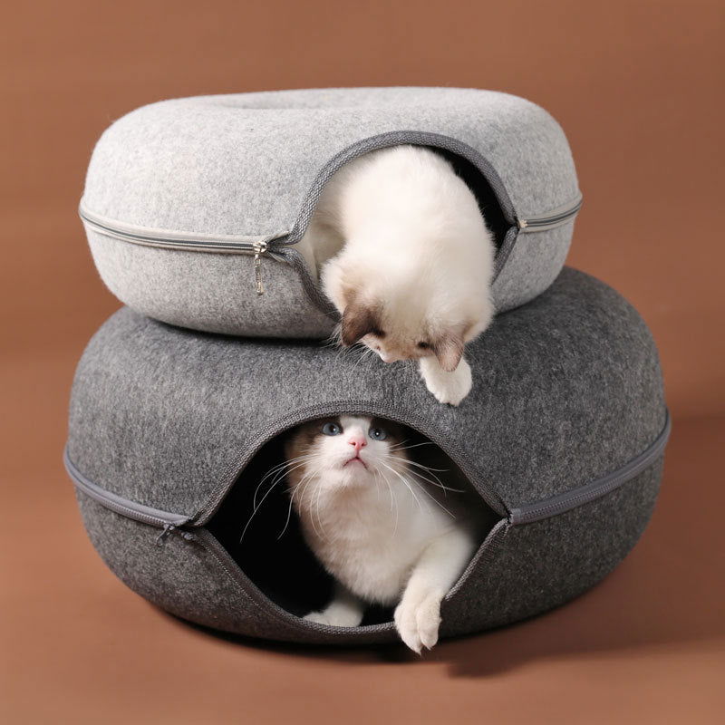 CatCave - Interactive Basket Natural Felt Cuddly Cat Cave Bed - Laven Club