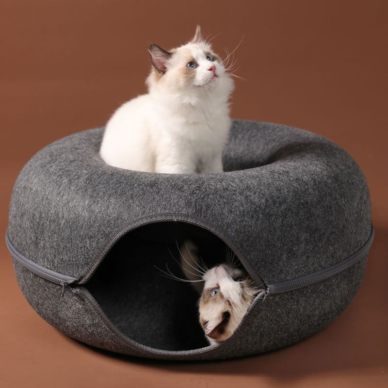 CatCave - Interactive Basket Natural Felt Cuddly Cat Cave Bed - Laven Club