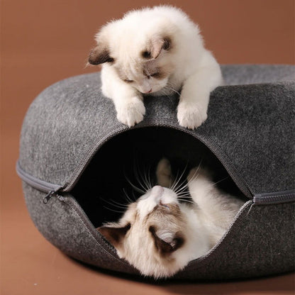 CatCave - Interactive Basket Natural Felt Cuddly Cat Cave Bed - Laven Club