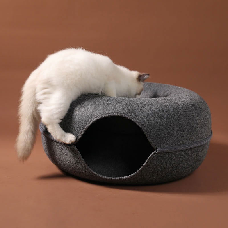 CatCave - Interactive Basket Natural Felt Cuddly Cat Cave Bed - Laven Club