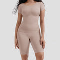 Round Neck Short Sleeve Shapewear and Tummy Control Pants Set