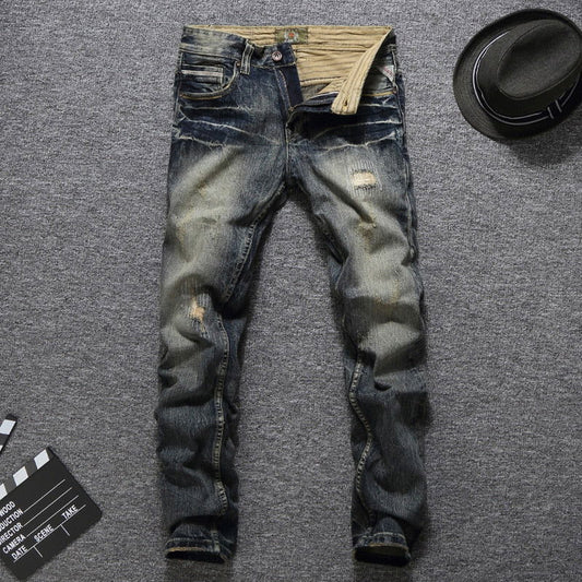 Dark Blue Mini Rip Italian Jeans - Laven Club