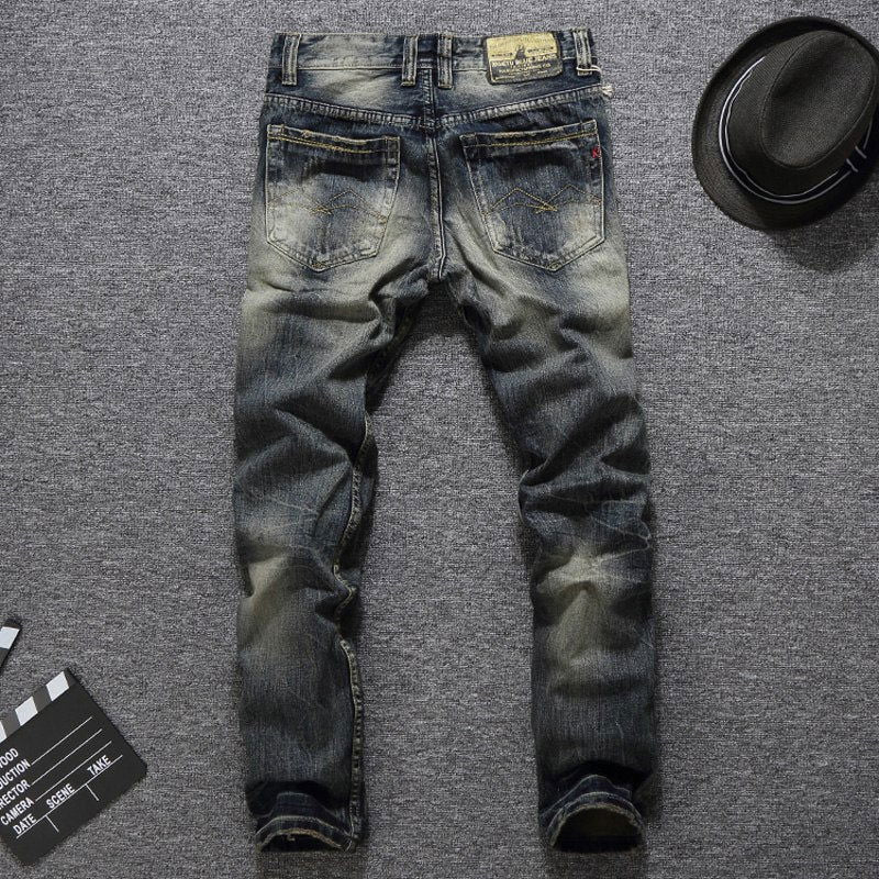 Dark Blue Mini Rip Italian Jeans - Laven Club