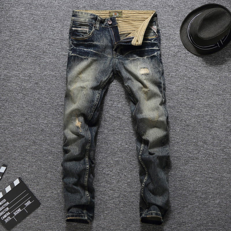 Dark Blue Mini Rip Italian Jeans - Laven Club