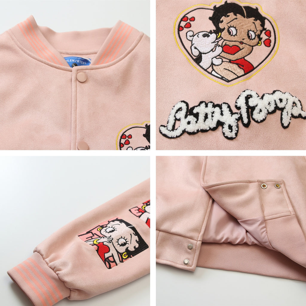 Cartoon Flocking Embroidery Unisex Loose Casual Baseball Jacket Coat