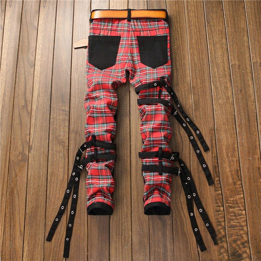 Men's Plaid Patchwork Skinny Jeans - Laven Club
