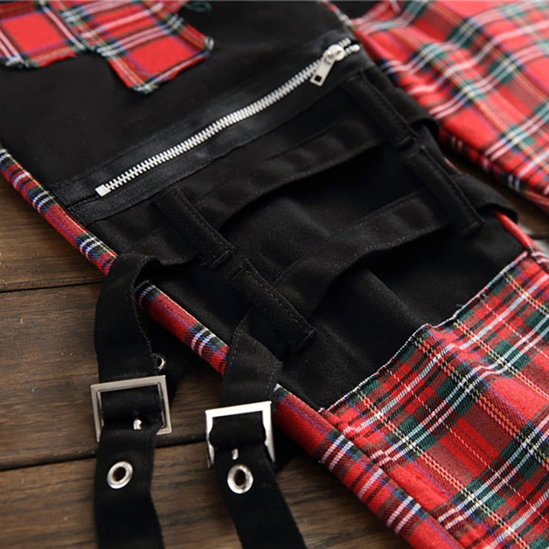 Men's Plaid Patchwork Skinny Jeans - Laven Club