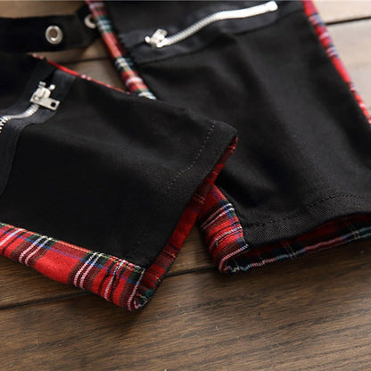 Men's Plaid Patchwork Skinny Jeans - Laven Club