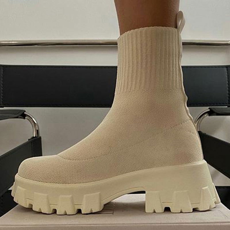 Platform Sock Fall Boots - Laven Club