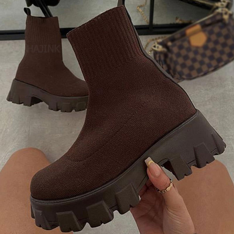 Platform Sock Fall Boots - Laven Club