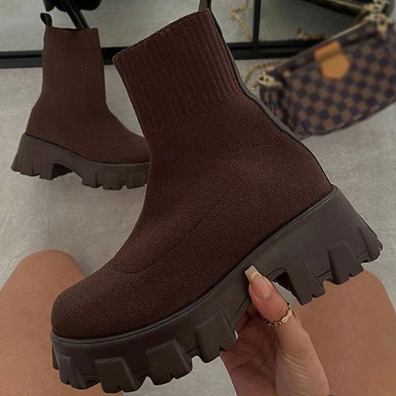 Platform Sock Fall Boots - Laven Club