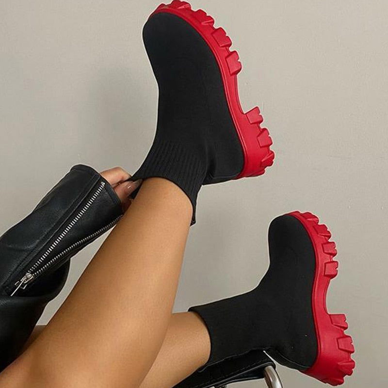 Platform Sock Fall Boots - Laven Club