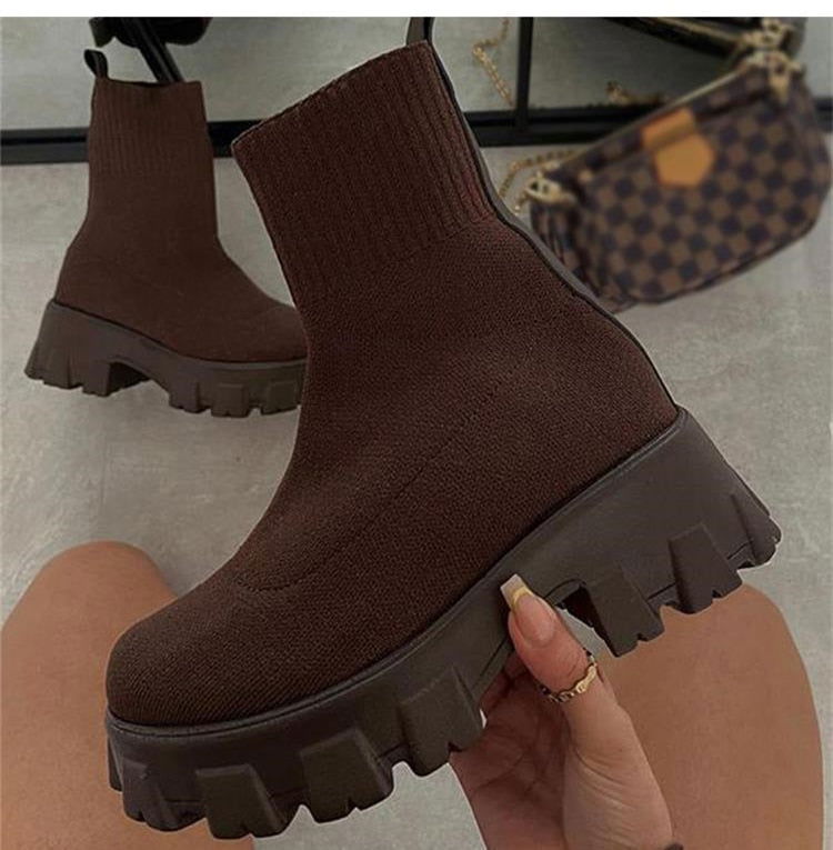 Platform Sock Fall Boots - Laven Club