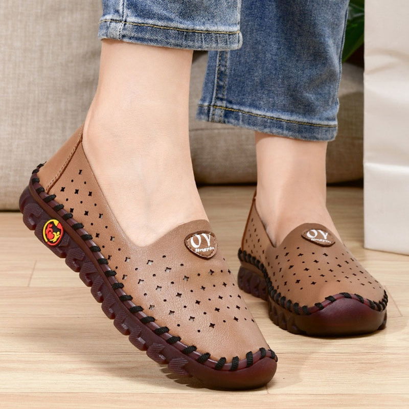 Sadies - Breathable Women's Leather Non-Slip Loafers - Laven Club