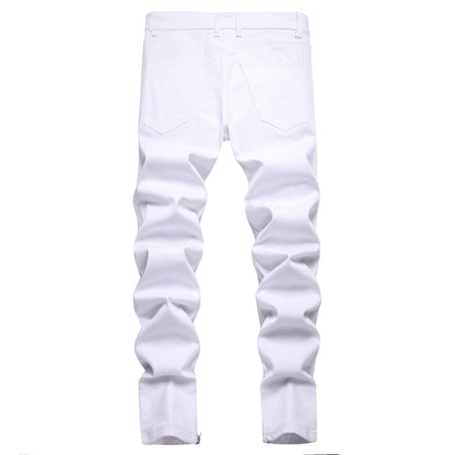 White Tri-Zipper Ripped Skinny Jeans - Laven Club