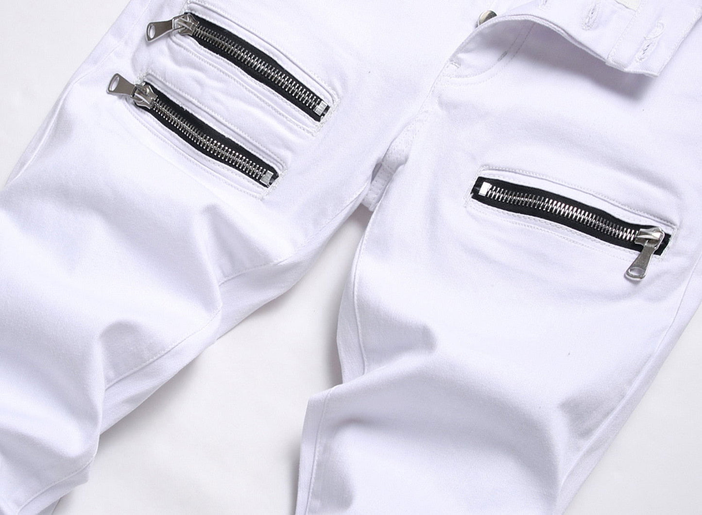 White Tri-Zipper Ripped Skinny Jeans - Laven Club