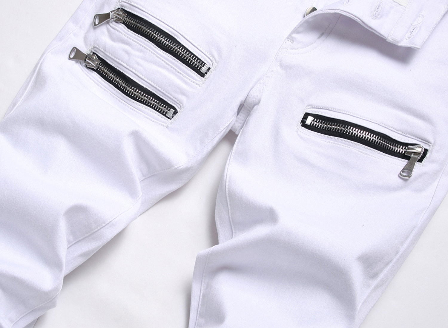 White Tri-Zipper Ripped Skinny Jeans - Laven Club