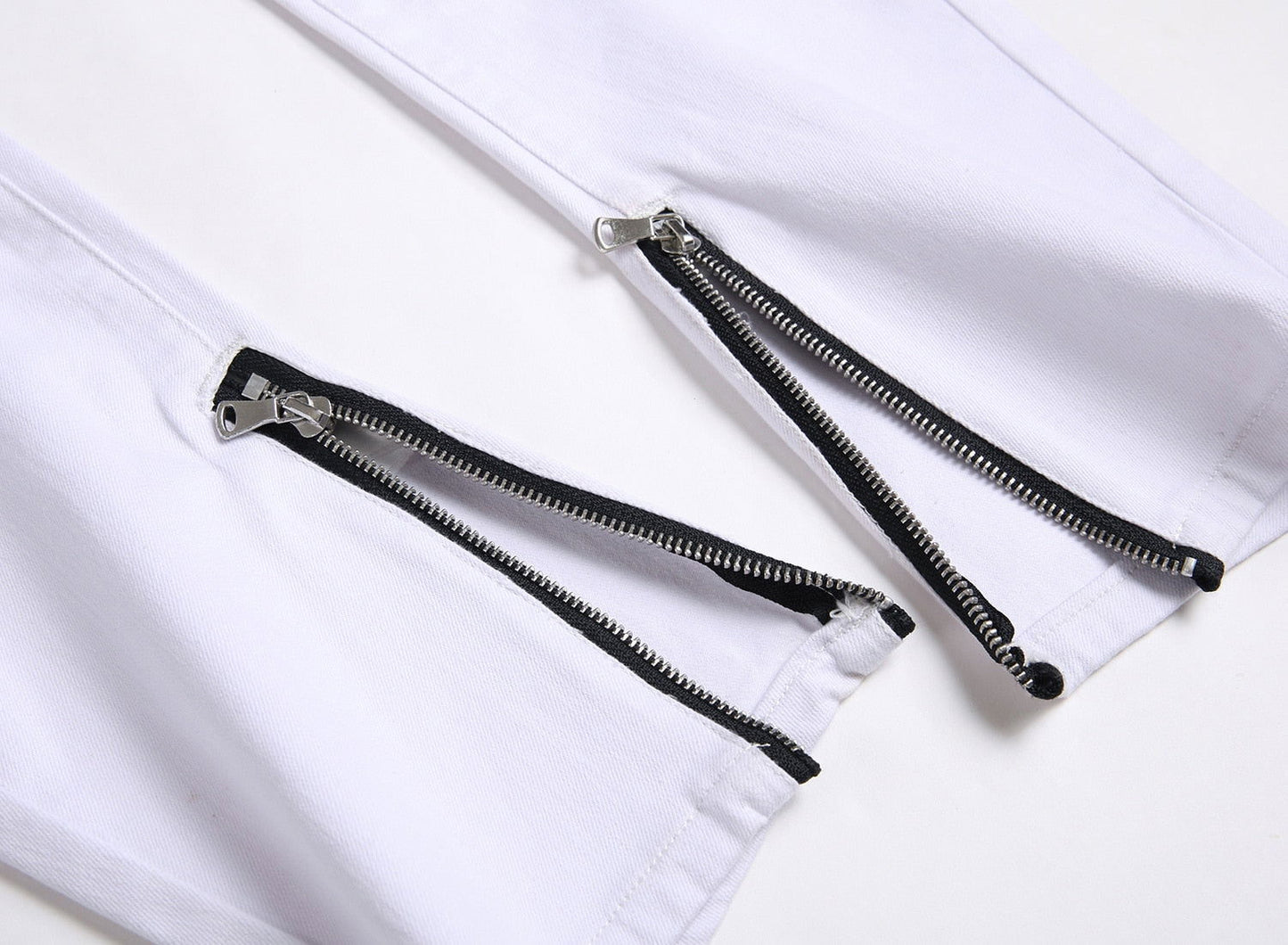 White Tri-Zipper Ripped Skinny Jeans - Laven Club