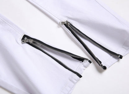 White Tri-Zipper Ripped Skinny Jeans - Laven Club